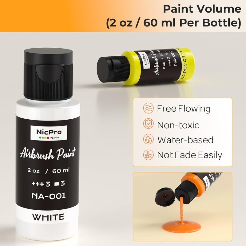 Nicpro 24 Colors Airbrush Paint (2 oz, 60 ml) with 2 Thinner, Ready to Spray Airbrush Paint Set, Opaque Water-Based Acrylic Air brush Paints for Model, Metal, Plastic, Wood, Canvas - Image 5
